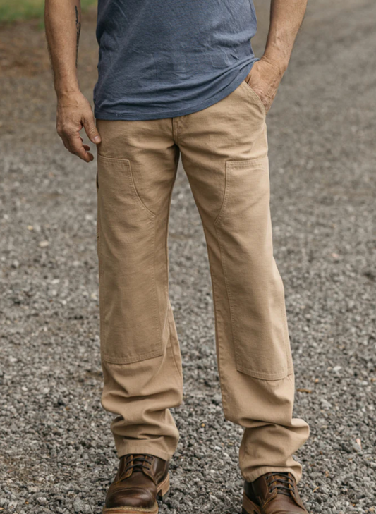 Hiroshi Kato mens The Double Knee Pants Classic Straight in Sawdust