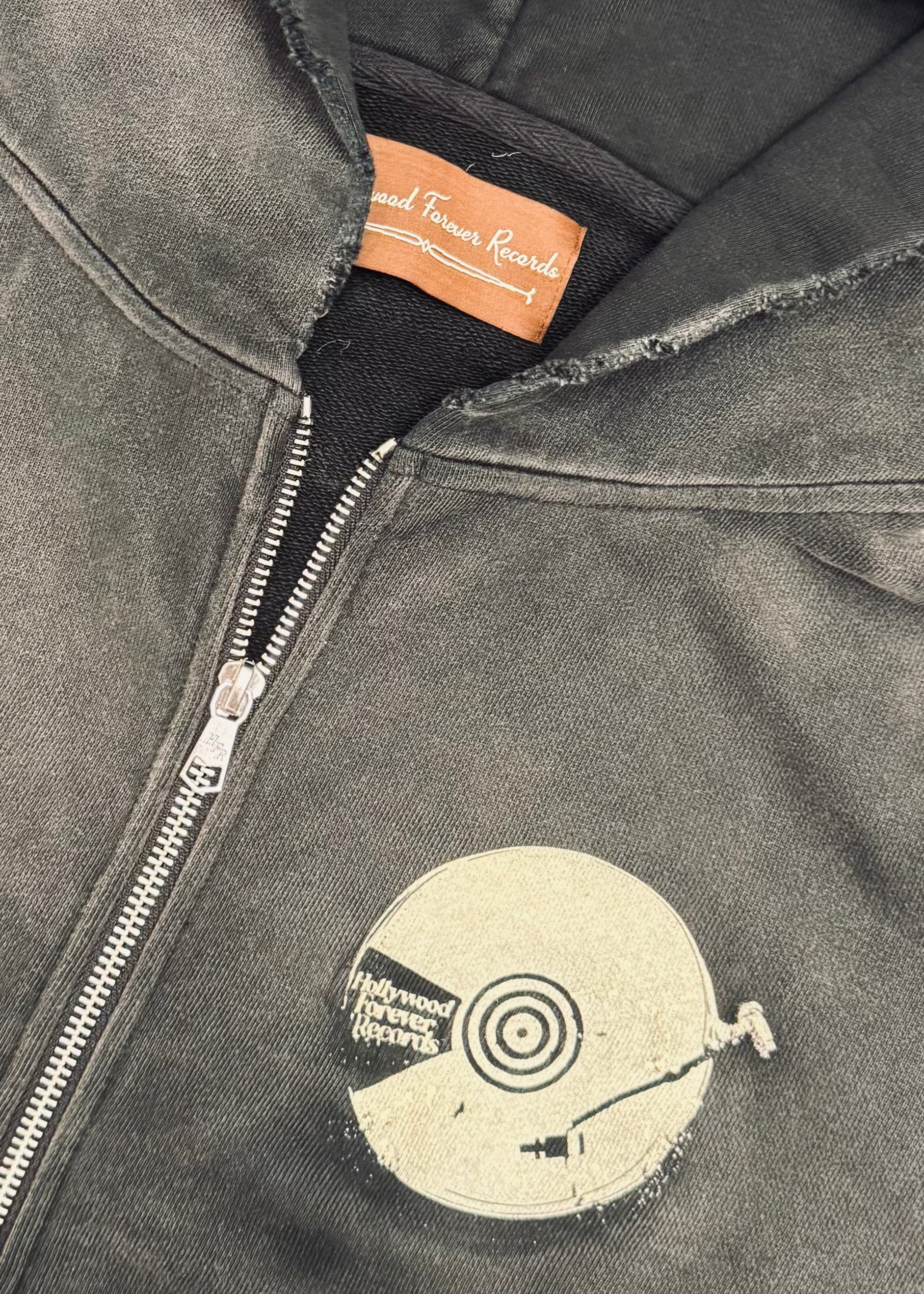 Hollywood Forever Records Western Record Zip Up Hoodie faded black french terry cotton