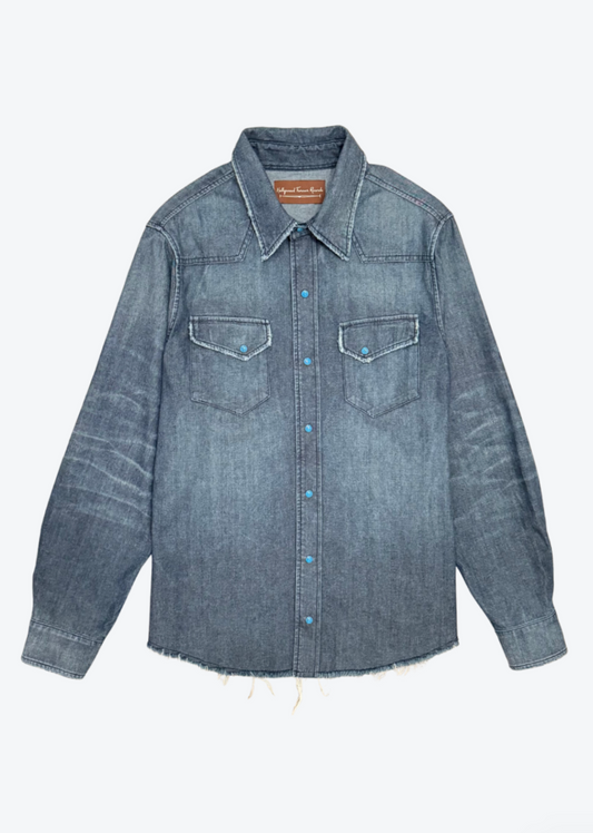 Hollywood Forever Records mens chambray denim Turquoise Snap Western Denim Shirt