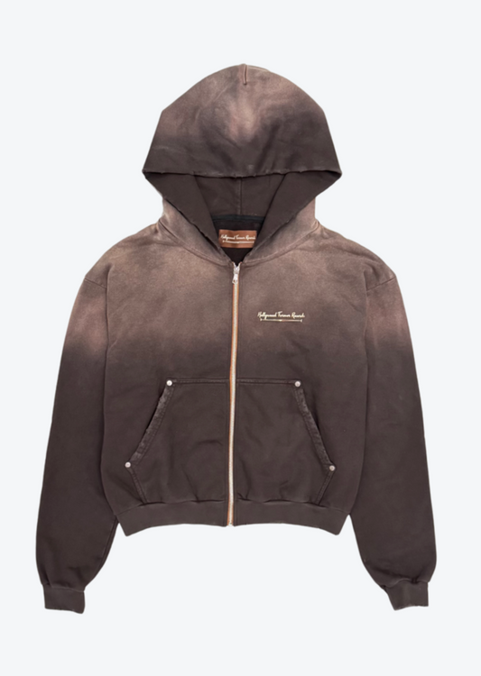 Hollywood Forever Records mens french terry cotton Script Zip-Up Hoodie faded brown