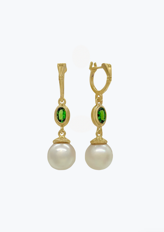 Howl fine jewelry 18k yellow gold Emma Pearl and Emerald Earrings