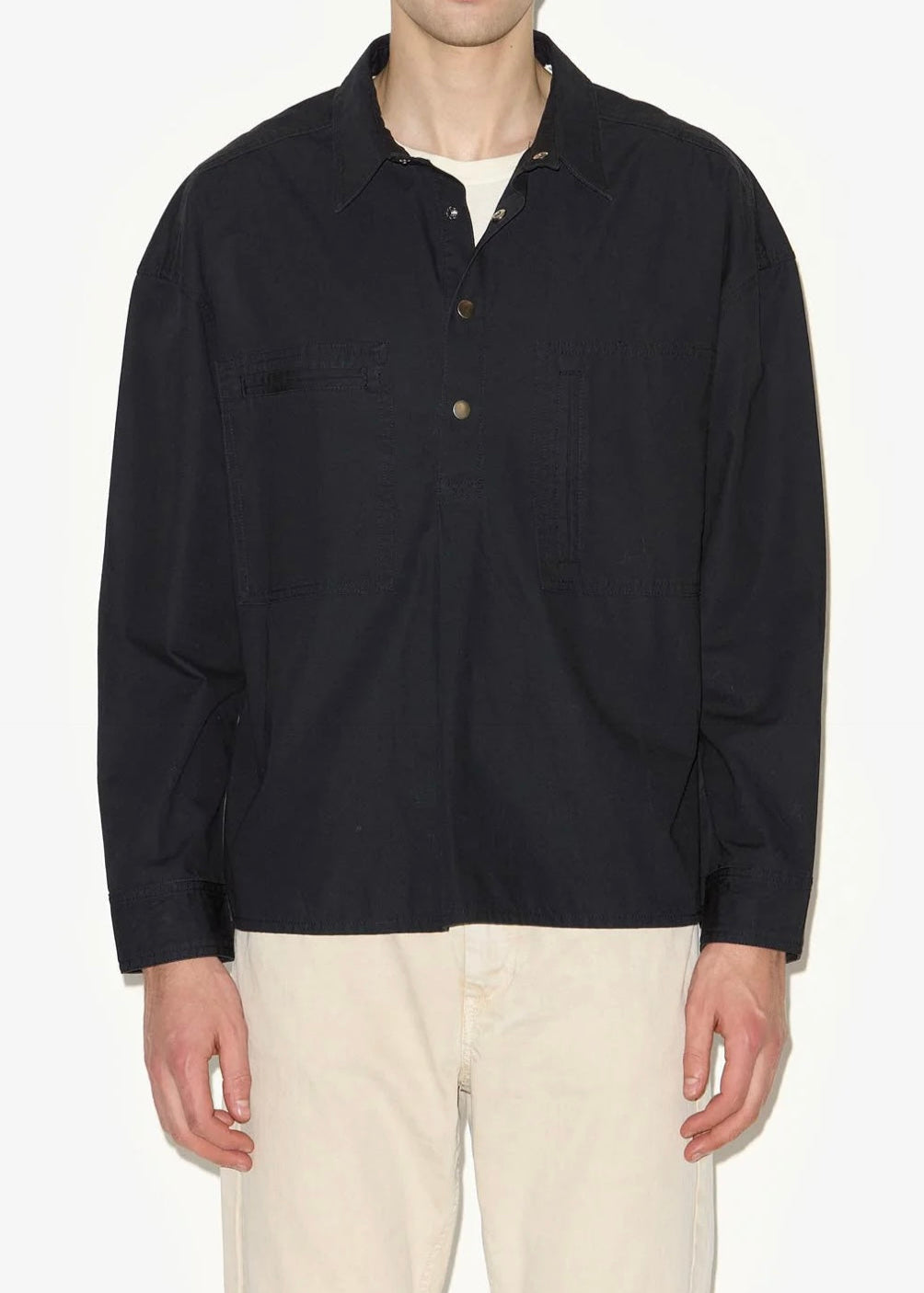 Person wearing Isabel Marant mens Terry Shirt in Faded Black