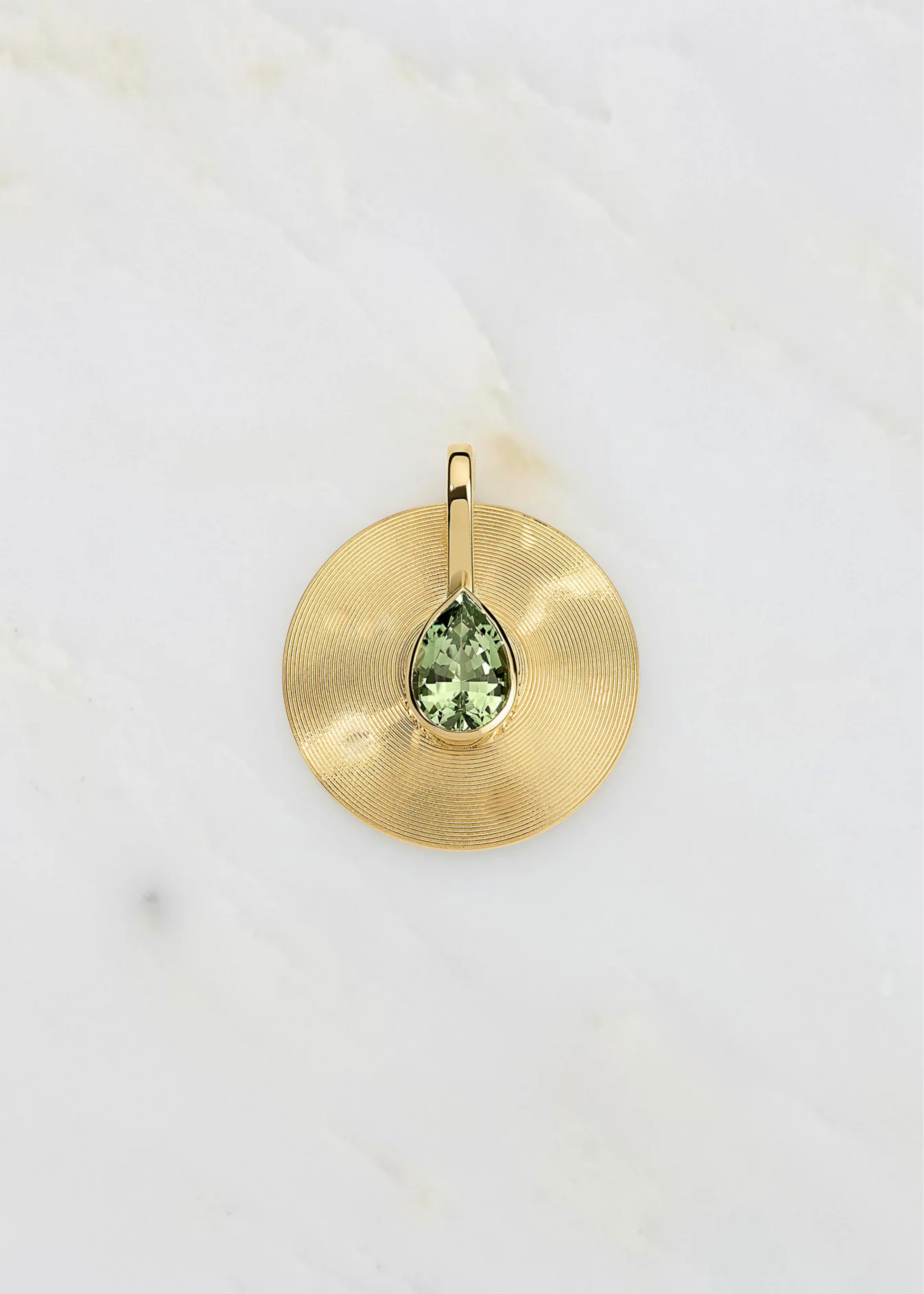 JADE RUZZO fine jewelry 18k yellow gold One-of-a-Kind Medium Cymbal Pendant with Mint Tourmaline Pear