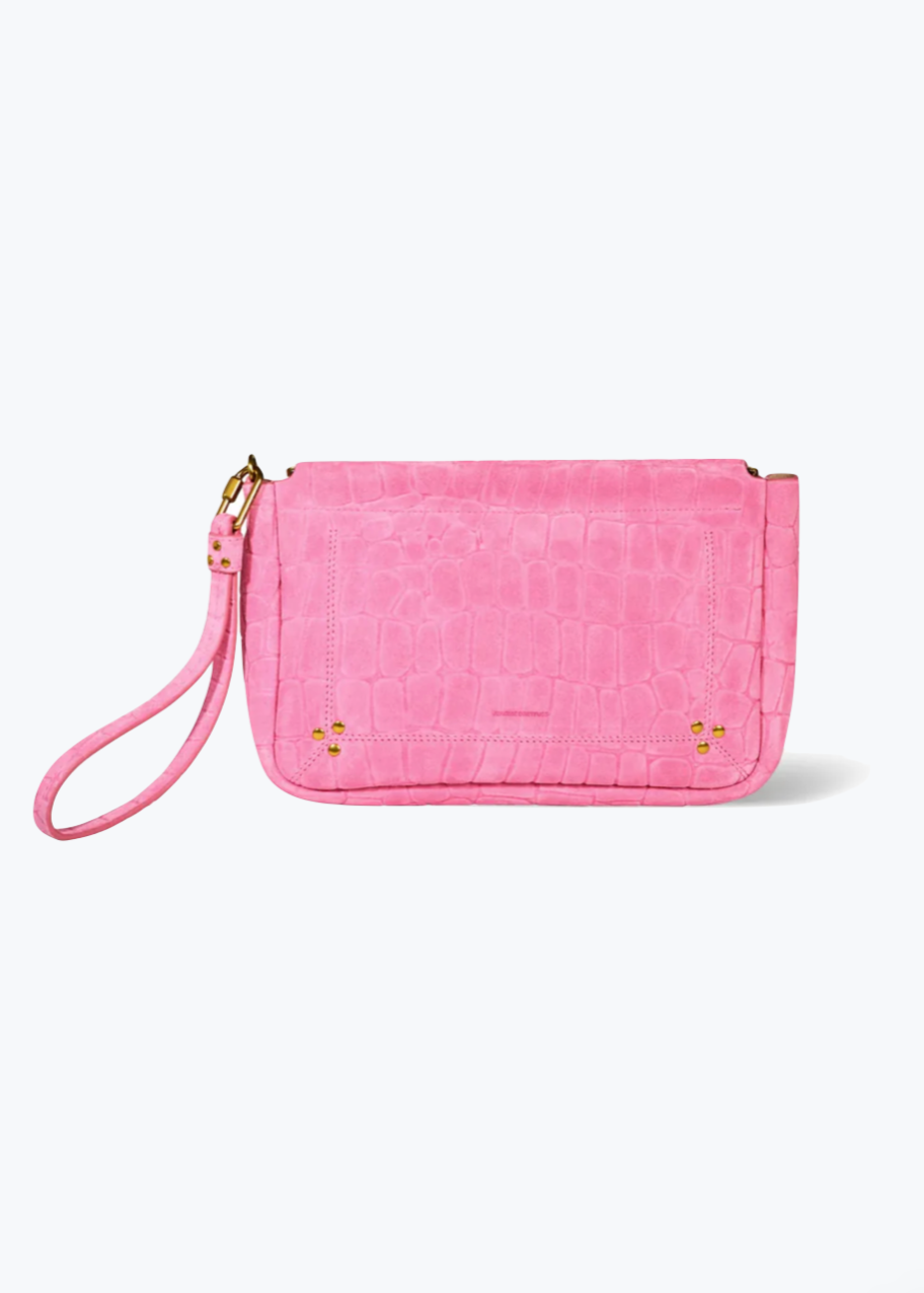 Jerome Dreyfuss Clap Clutch Large in Pink Croco Suede