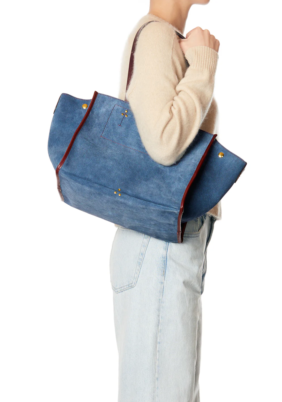 Person carrying Jerome Dreyfuss Léon M Suede Tote in Jeans