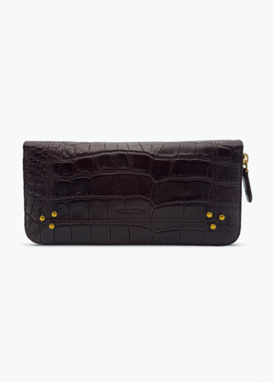 Jerome Dreyfuss Malcom Wallet in Croco Embossed Leather Aubergine