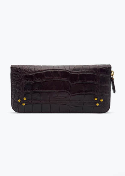 Jerome Dreyfuss Malcom Wallet in Croco Embossed Leather Aubergine
