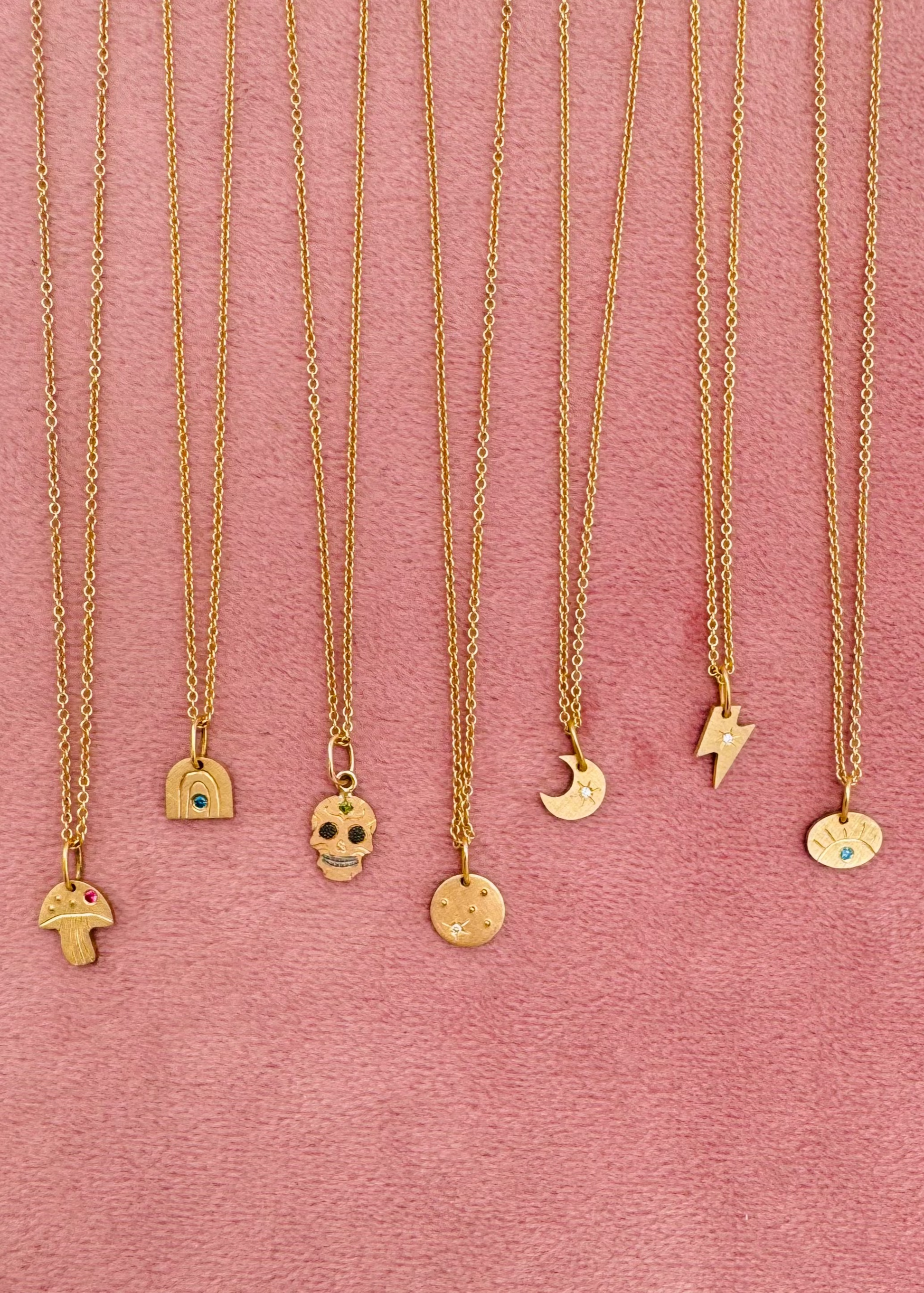 Julez Bryant fine jewelry 14k gold teeny tiny charm necklaces