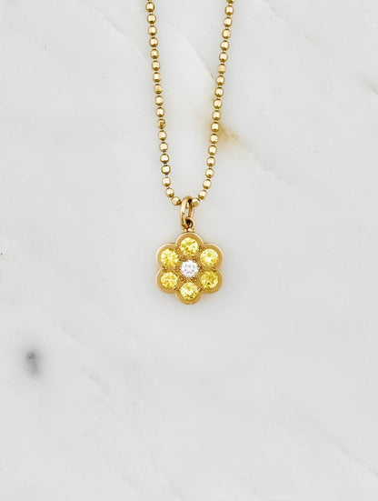 Julez Bryant fine jewelry 14k yellow gold Genu Flower Pendant with Sapphires