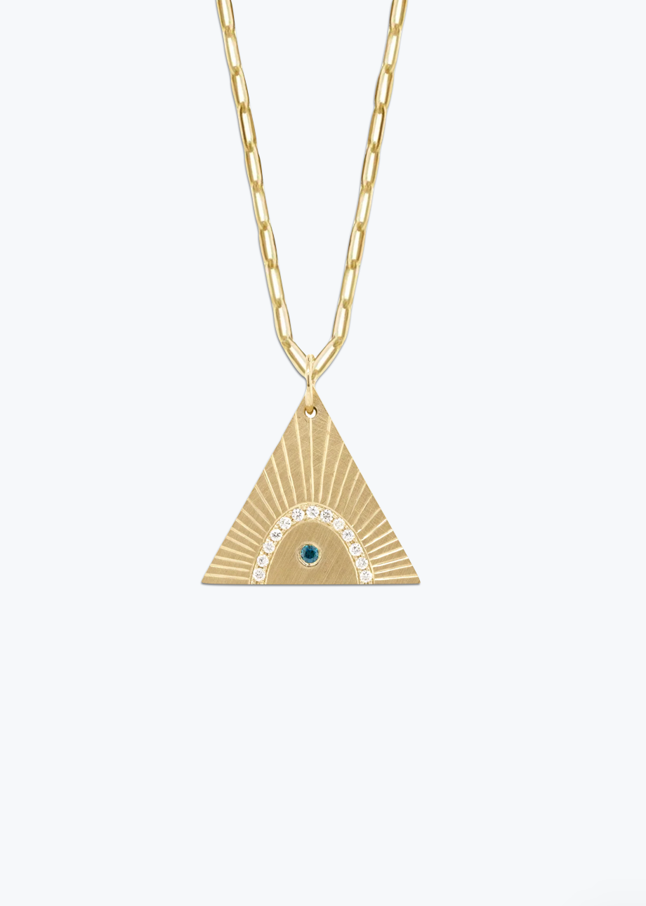 Julez Bryant fine jewelry 14k yellow gold blue sapphire diamond Aster pendant medium