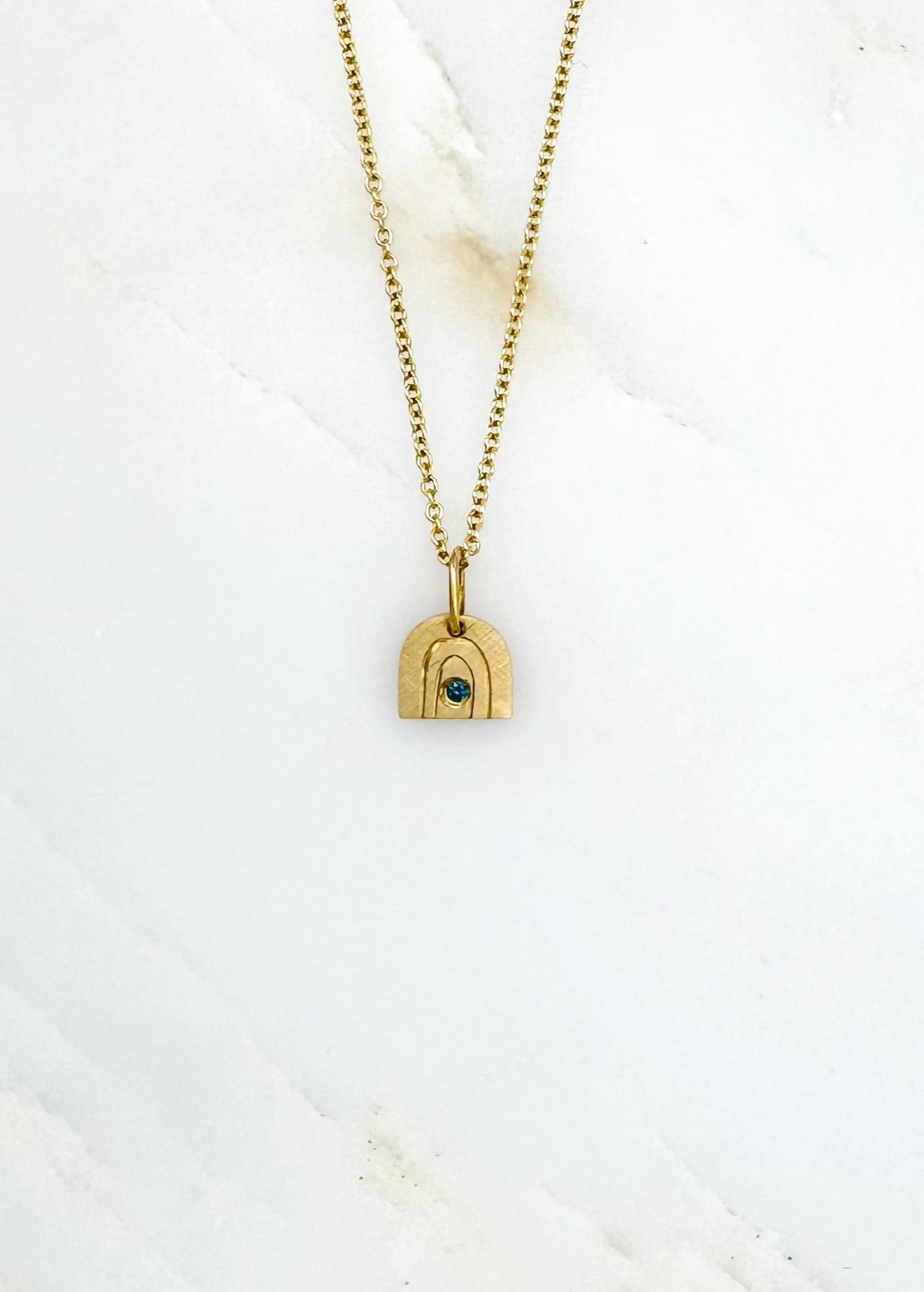 Julez Bryant fine jewelry 14k yellow gold teal diamond Teeny Tiny Joy Rainbow Charm Necklace
