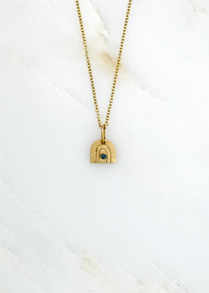 Julez Bryant fine jewelry 14k yellow gold teal diamond Teeny Tiny Joy Rainbow Charm Necklace