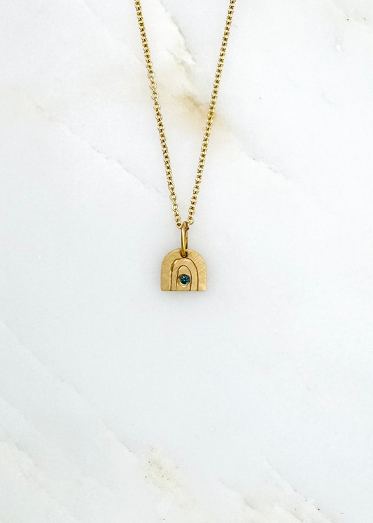 Julez Bryant fine jewelry 14k yellow gold teal diamond Teeny Tiny Joy Rainbow Charm Necklace