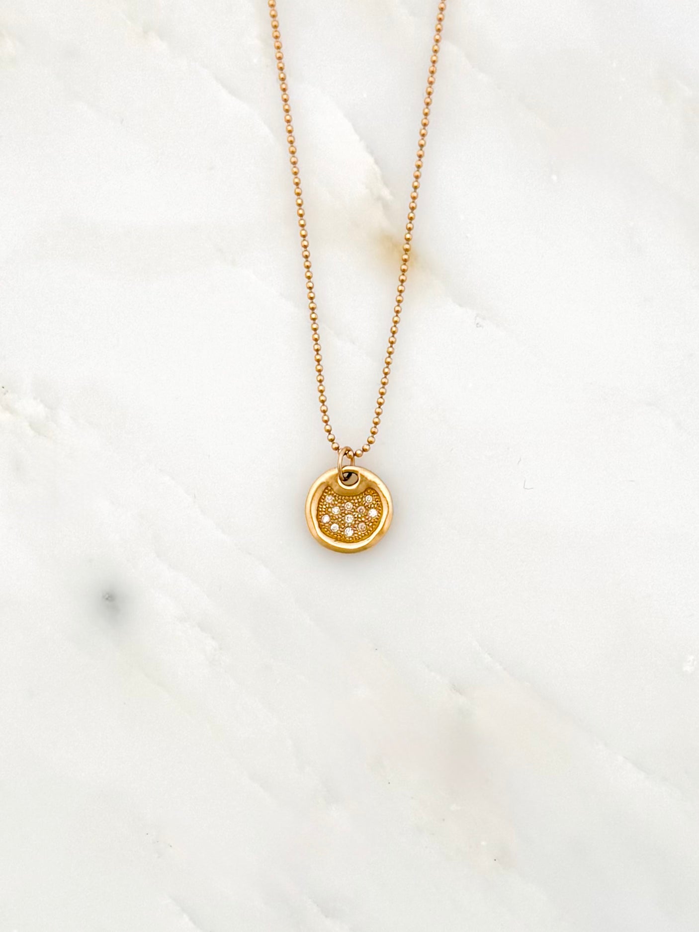 Julez Bryant fine jewelry Dena 14k Baby Round Dog Tag with Diamonds