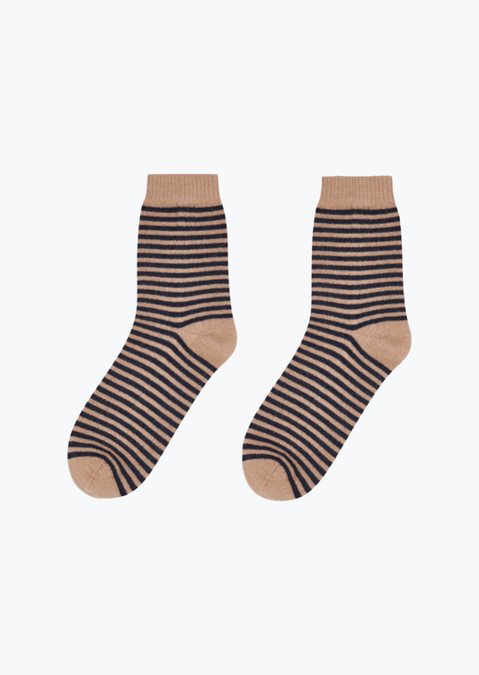 Jumper1234 Cashmere Stripe Socks in Stone and Navy