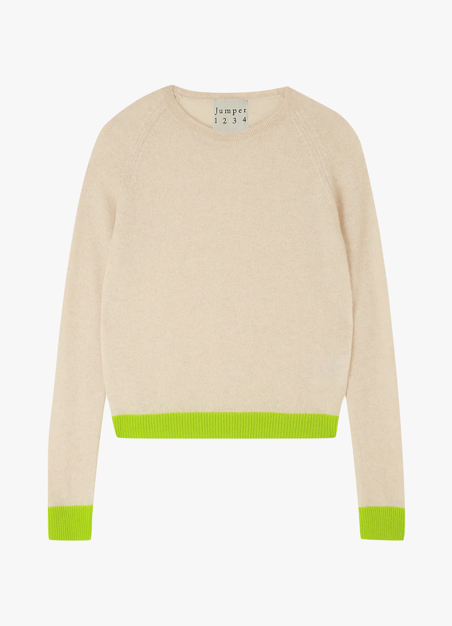 Jumper 1234 womens Cashmere Contrast Crewneck Sweater in Oatmeal