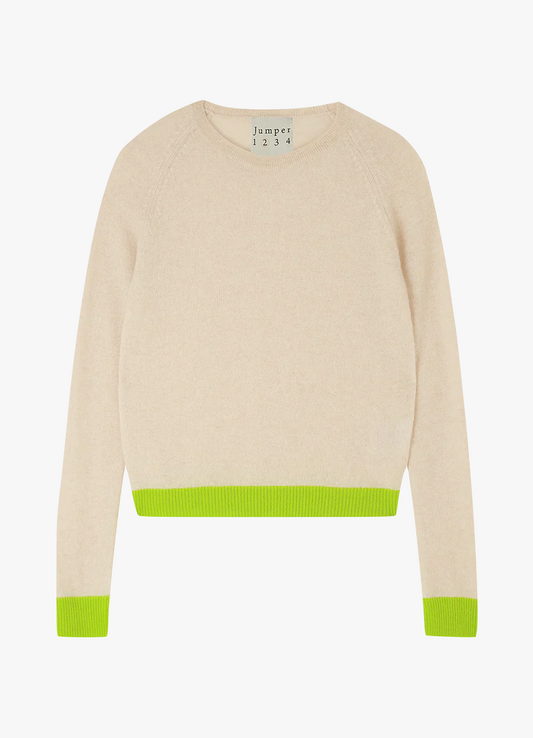 Jumper 1234 womens Cashmere Contrast Crewneck Sweater in Oatmeal