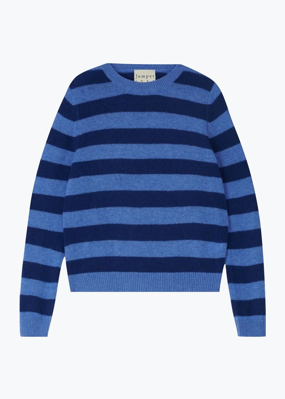 Jumper 1234 womens Cashmere Stripe Crew Sweater in Periwinkle and Denim