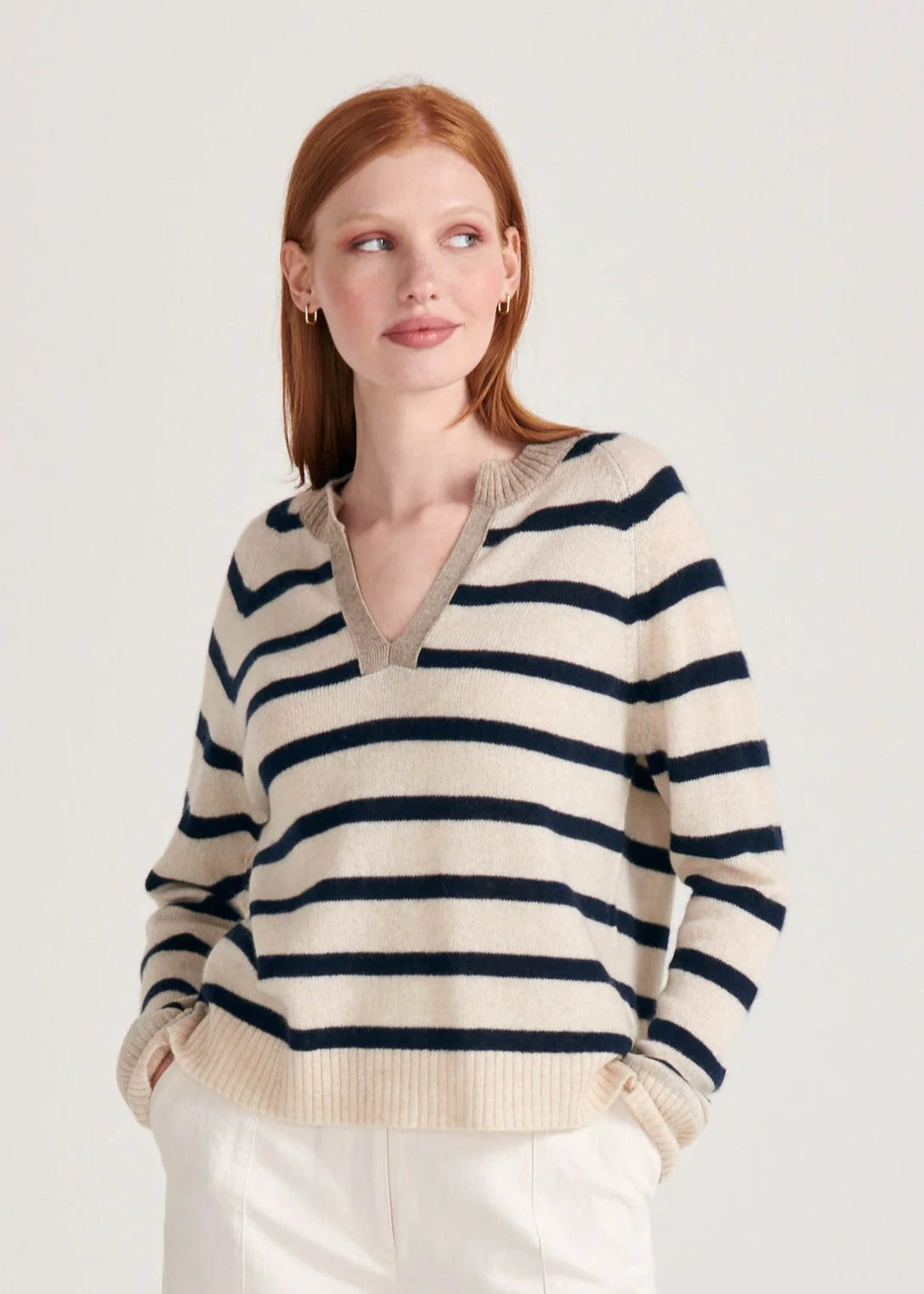 Jumper 1234 womens Cashmere Stripe Open Collar Sweater