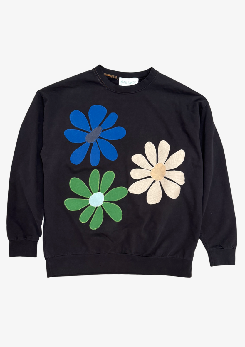 Kate Sando One-of-a-Kind Flower Burst Sweatshirt in Black