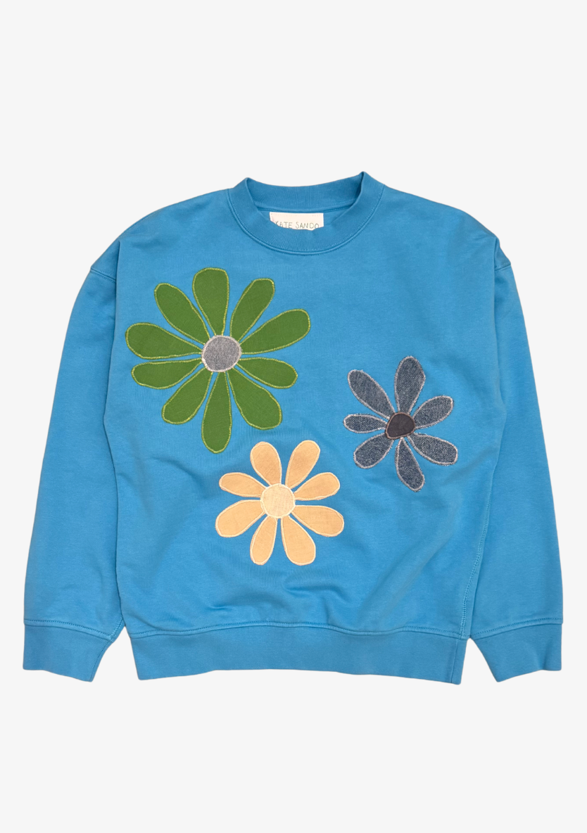 Kate Sando One-of-a-Kind Flower Burst Sweatshirt in Blue