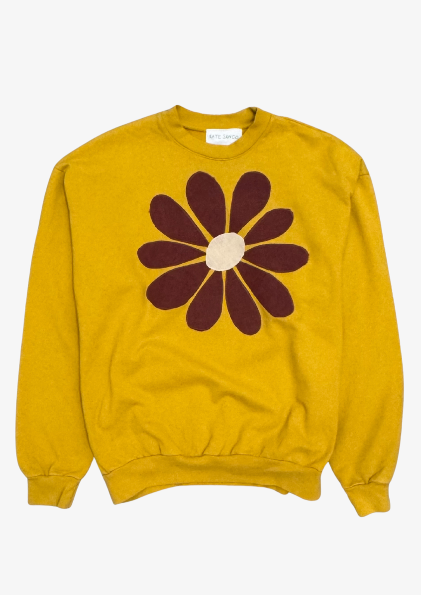 Kate Sando One-of-a-Kind Flower Sweatshirt in Mustard