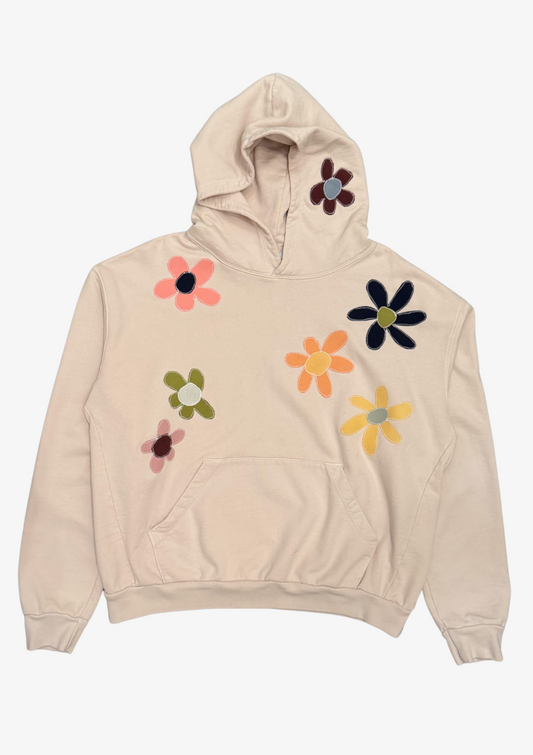 Kate Sando One-of-a-Kind Scattered Flower Hoodie in Cream