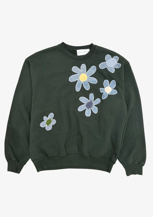 Kate Sando One-of-a-Kind Scattered Flower Sweatshirt in Green