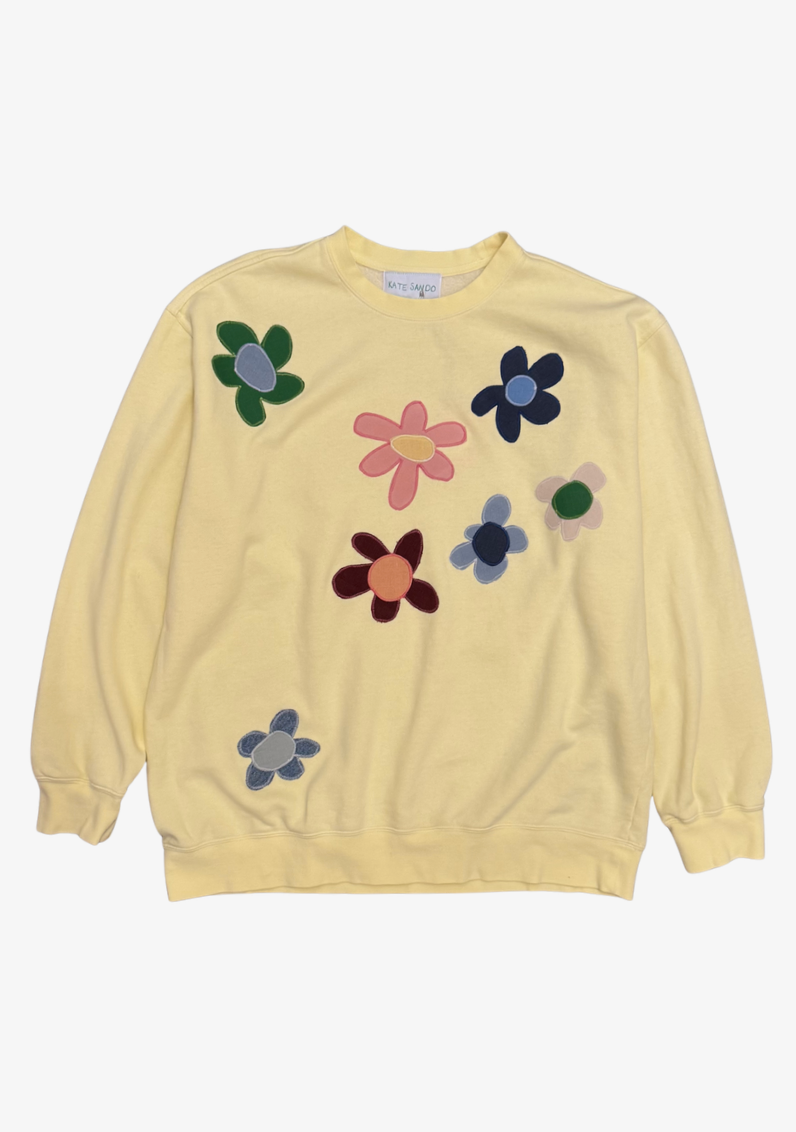 Kate Sando unisex One-of-a-Kind Scattered Flower Sweatshirt in Yellow