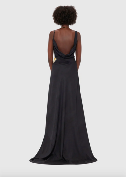 Person wearing LEO LIN Esme Gown in Ebony with floral design