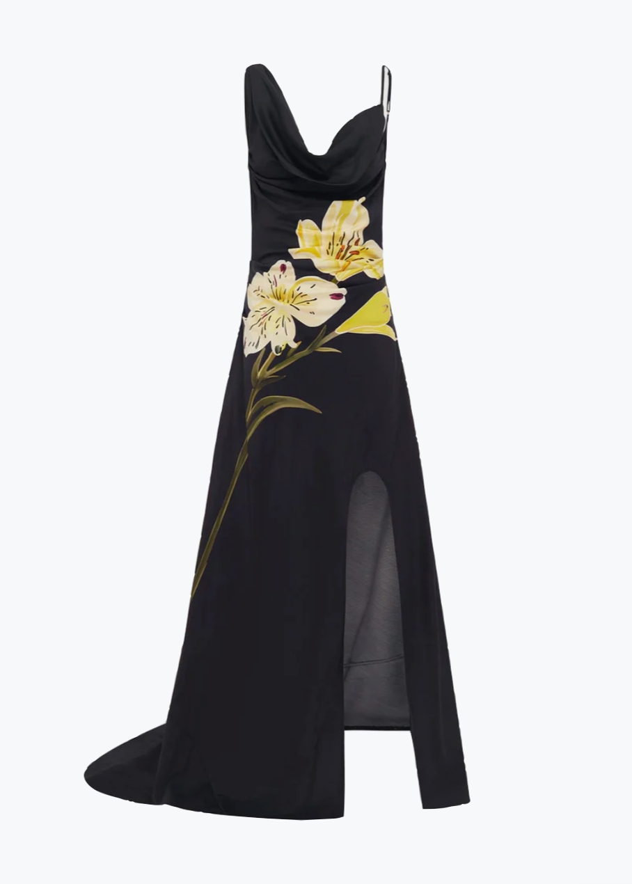 LEO LIN Esme Gown in Ebony with floral design