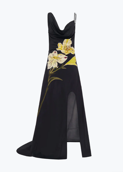 LEO LIN Esme Gown in Ebony with floral design