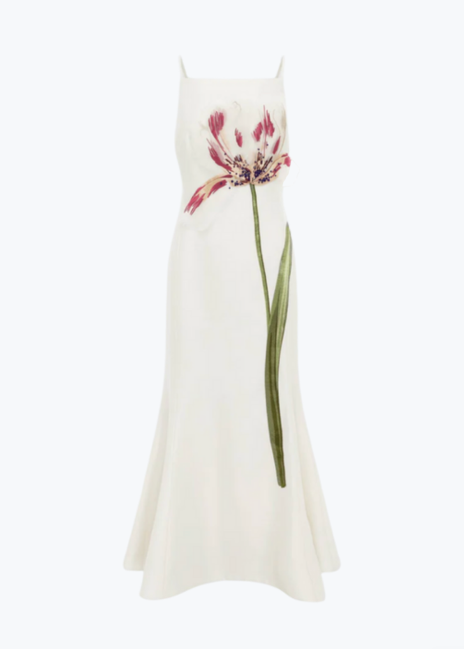 LEO LIN Regina Embellished Wool Blend Midi Dress Snow White