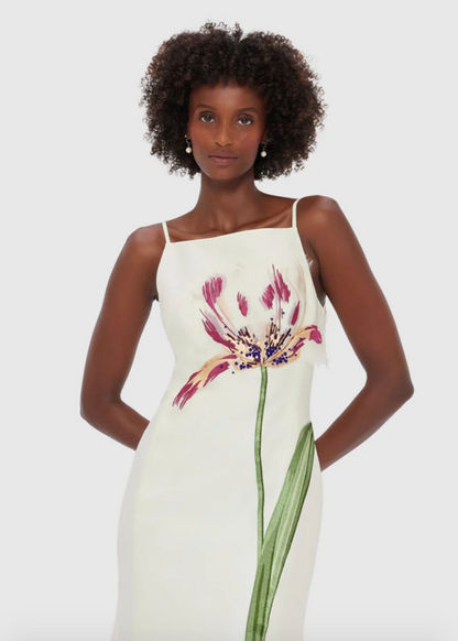 Person wearing LEO LIN Regina Embellished Wool Blend Midi Dress Snow White