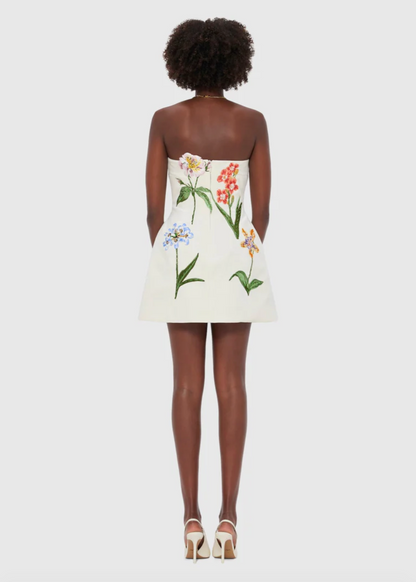 Person wearing LEO LIN Rosario Velvet Mini Dress Botanical Print Snow White