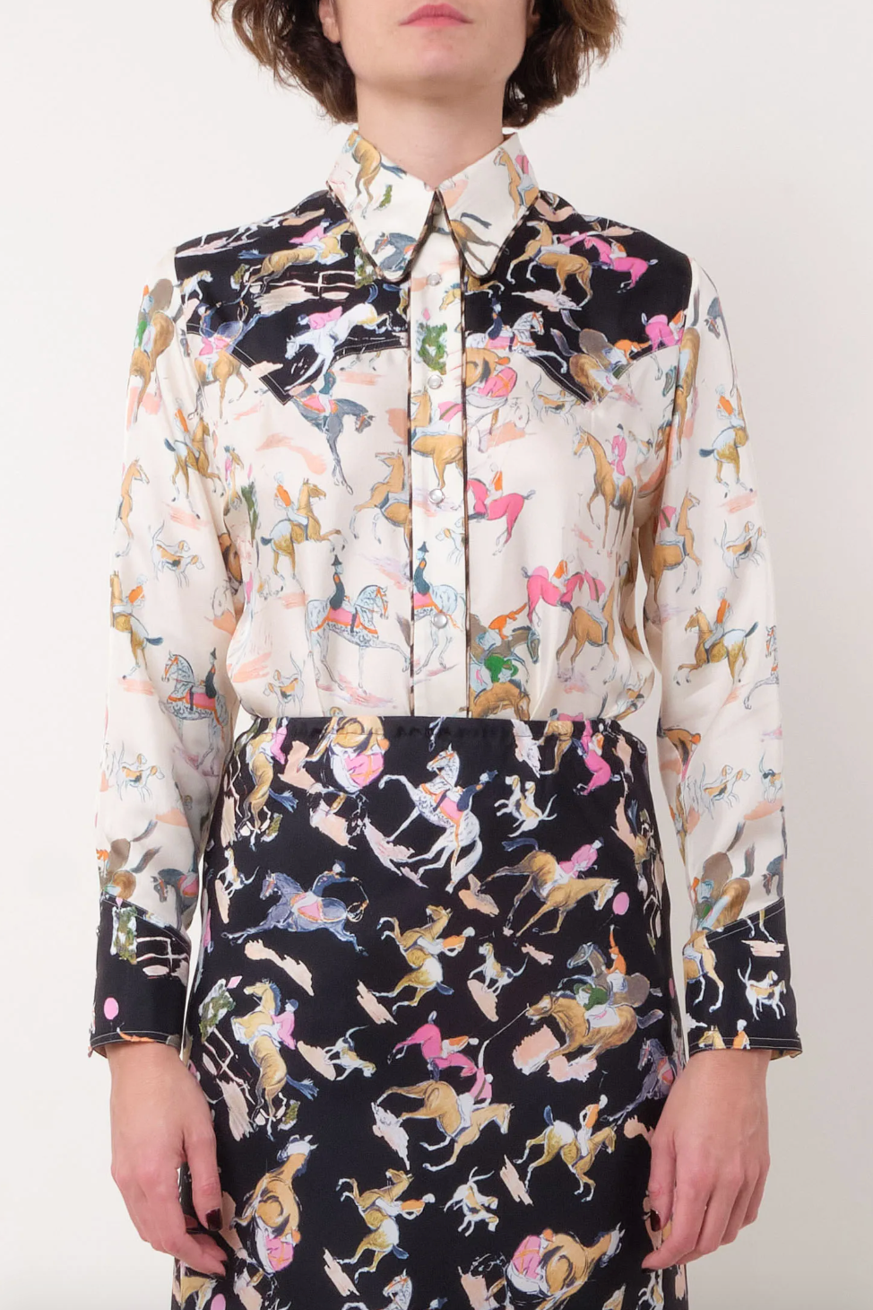 Person wearing La Prestic Ouiston womens silk Western Shirt