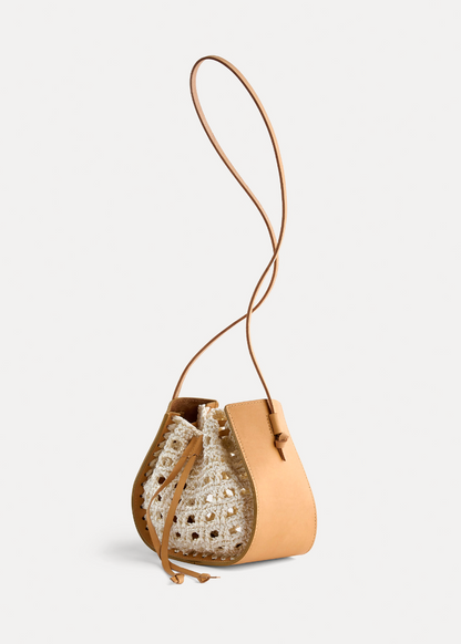 Leather & Crochet "My Pepita" Small Bucket Bag 14695