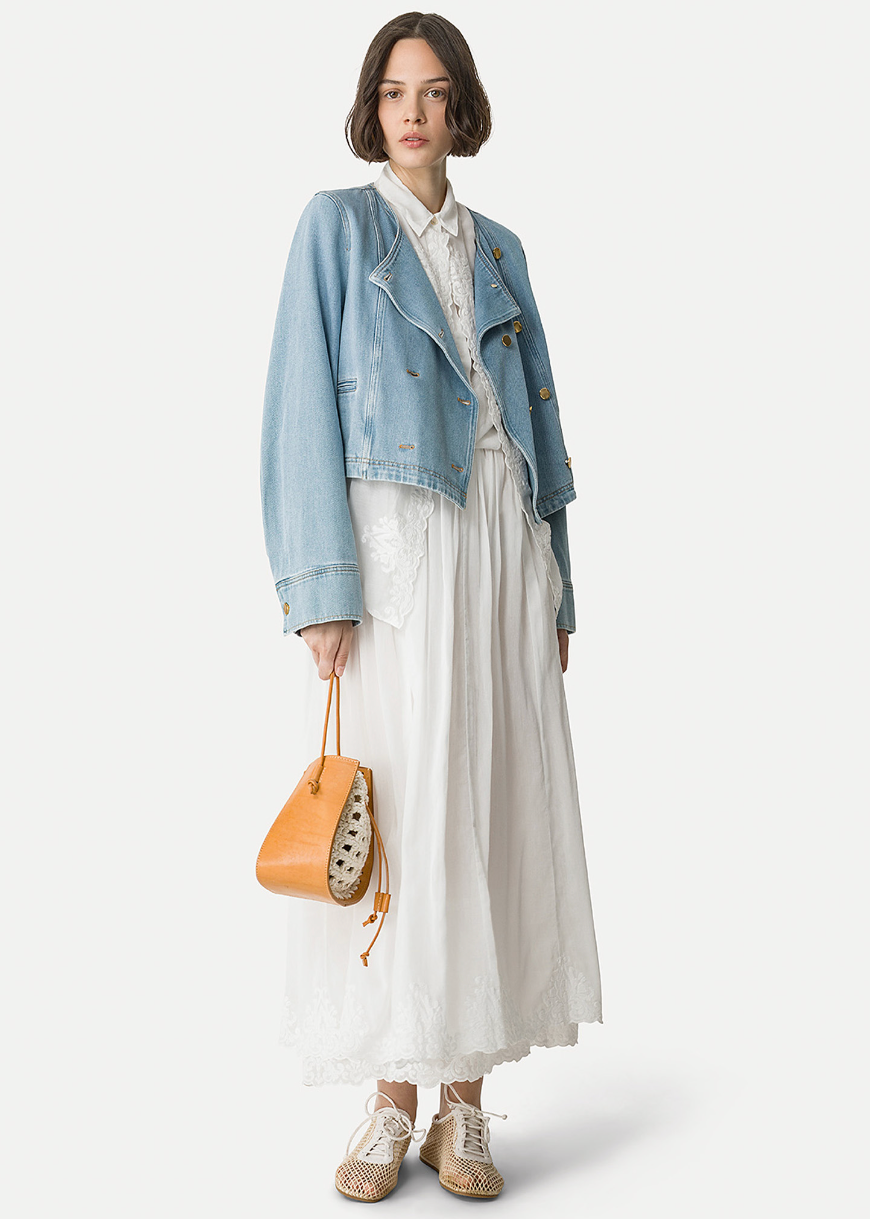 person carrying Leather & Crochet "My Pepita" Small Bucket Bag 14695