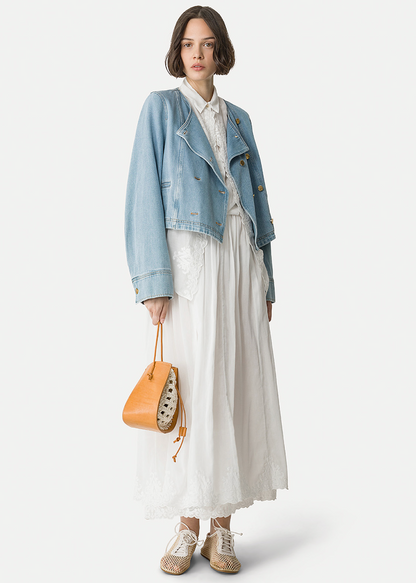 person carrying Leather & Crochet "My Pepita" Small Bucket Bag 14695