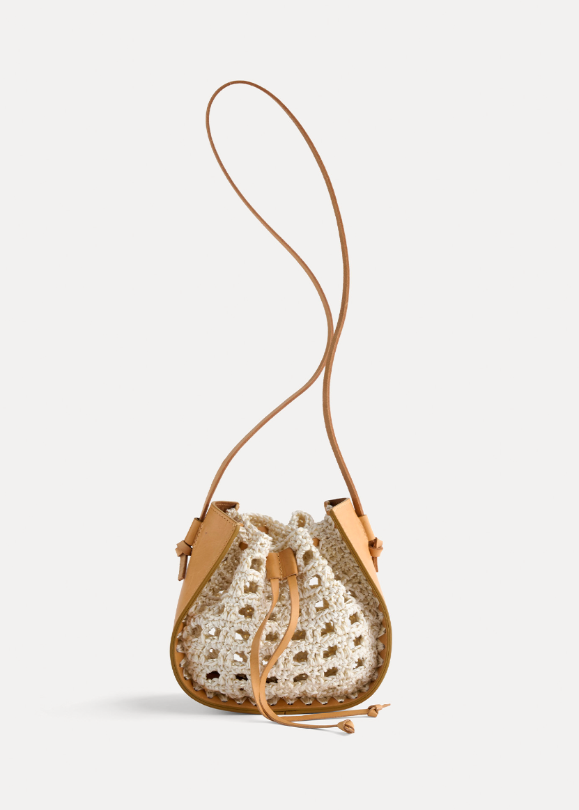 Leather & Crochet "My Pepita" Small Bucket Bag 14695