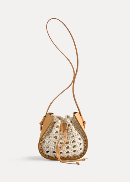 Leather & Crochet "My Pepita" Small Bucket Bag 14695