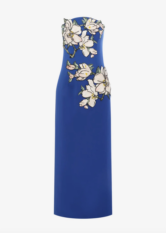 Leo Lin Ava Appliqué Floral Bustier Maxi Dress Midnight Blue