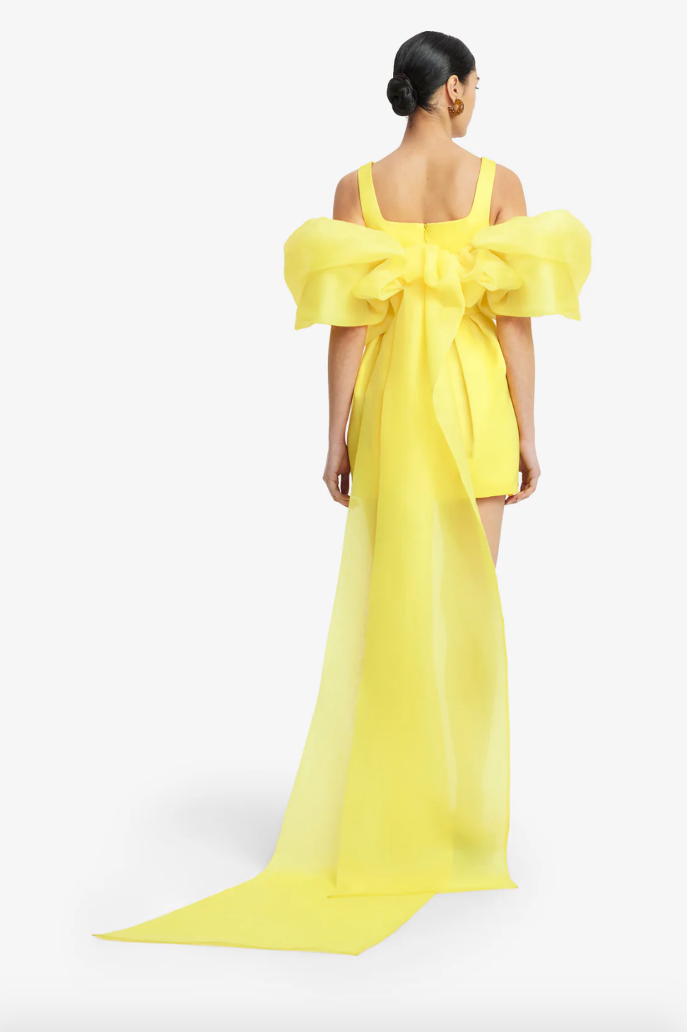 Person wearing Leo Lin Piper Appliqué Mini Dress & Cape Set Sunshine Yellow