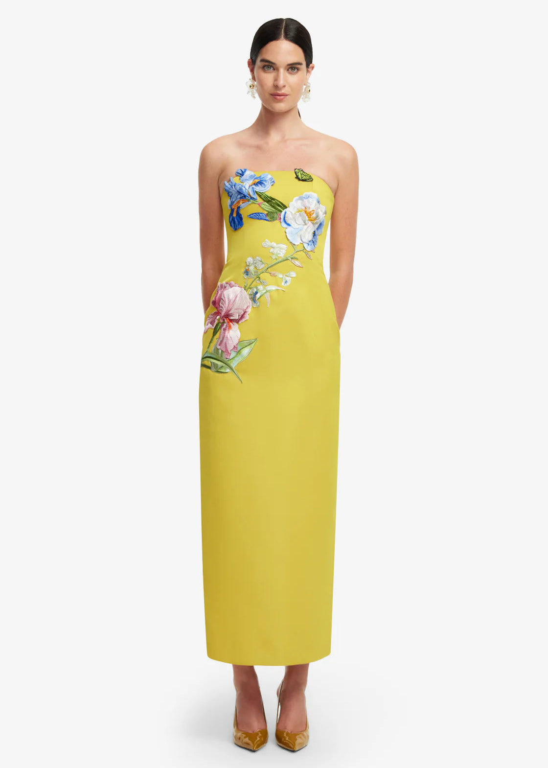 Person wearing Leo Lin Rayna Appliqué Floral Bustier Maxi Dress