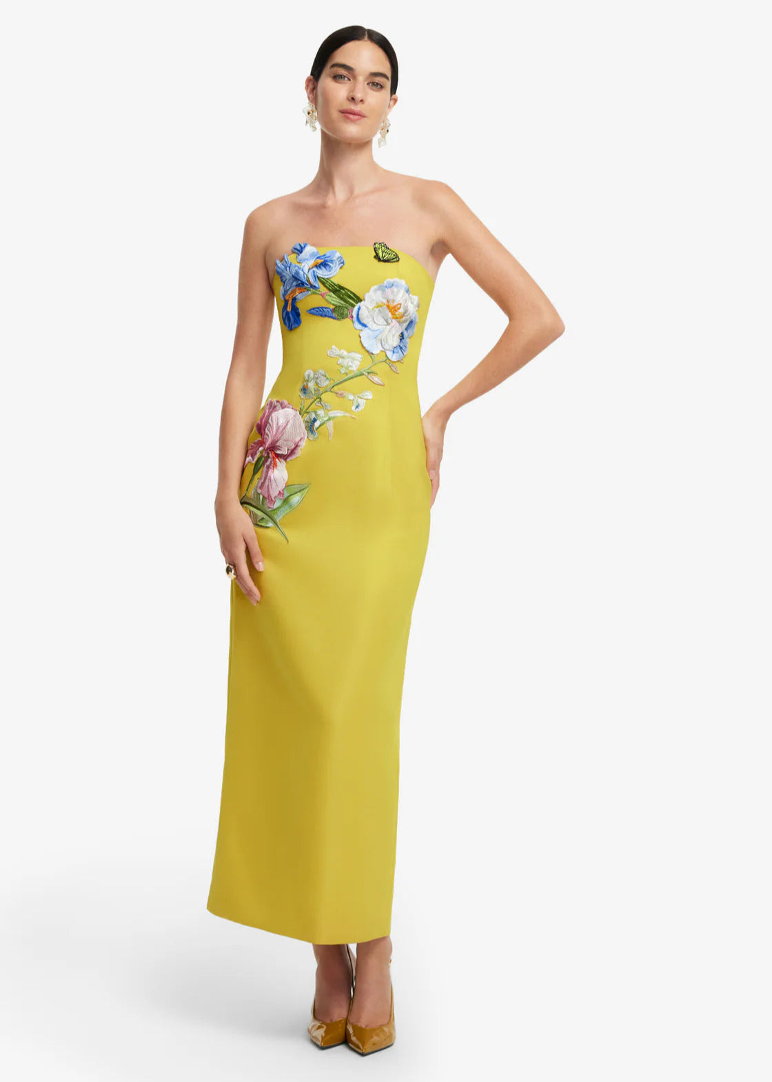 Person wearing Leo Lin Rayna Appliqué Floral Bustier Maxi Dress