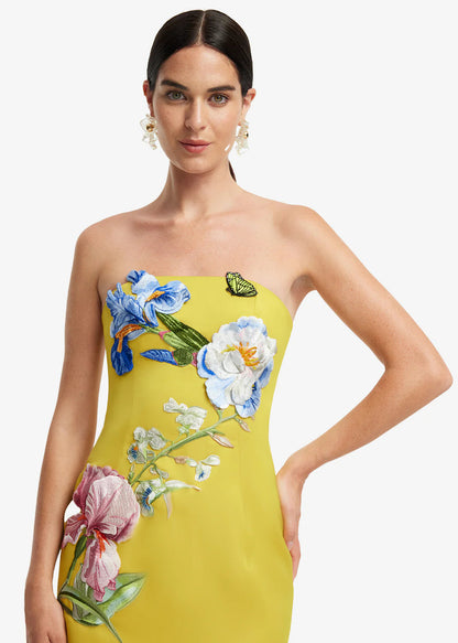 Person wearing Leo Lin Rayna Appliqué Floral Bustier Maxi Dress
