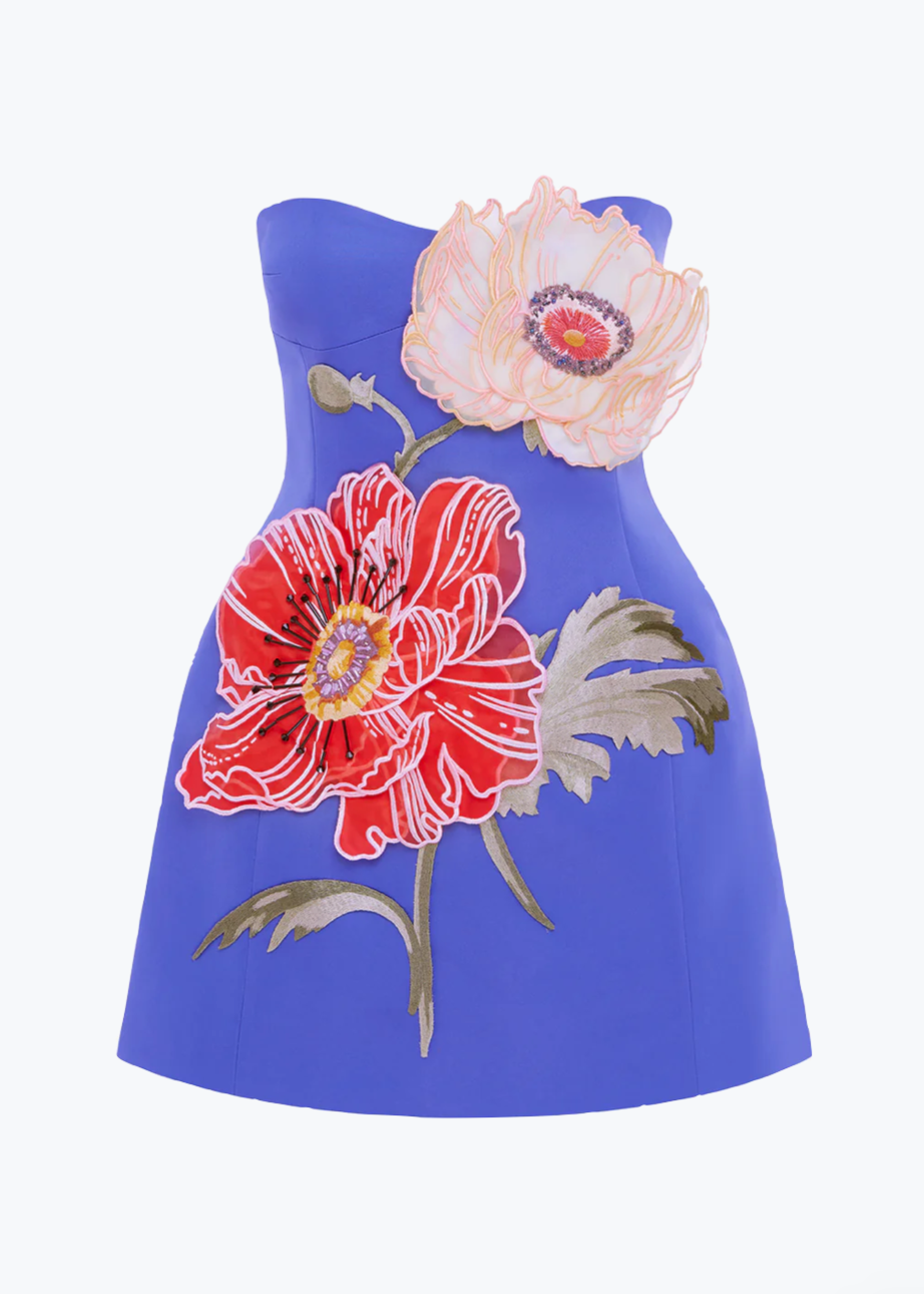 Leo Lin Rosario Appliqué Floral Bustier Mini Dress