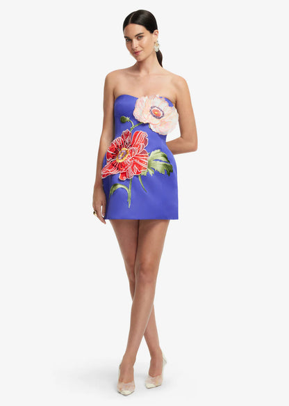 Person wearing Leo Lin Rosario Appliqué Floral Bustier Mini Dress