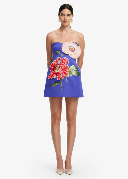 Person wearing Leo Lin Rosario Appliqué Floral Bustier Mini Dress