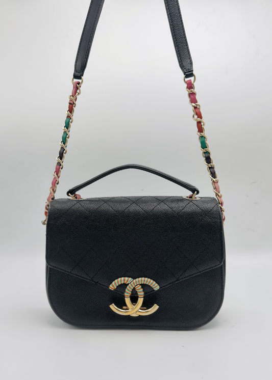 Limited Edition Chanel Coco Cuba Quilted Caviar Thread Around Flap Bag